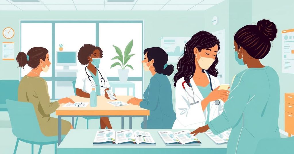 Acara pemeriksaan kesehatan wanita dengan layanan medis penting dan edukasi di pusat kesehatan masyarakat.