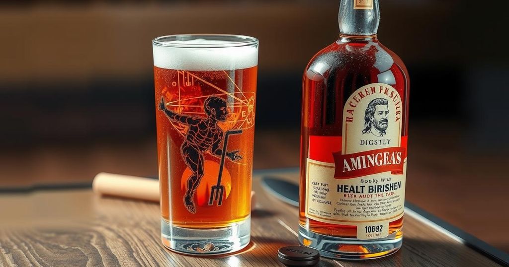 Gelas bir dan minuman keras di atas meja, menunjukkan dampak konsumsi alkohol pada kesehatan.