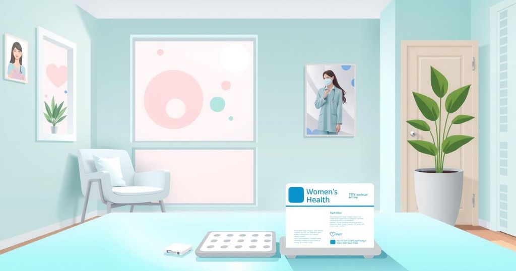 Ilustrasi detik-detik penting menjalani pap smear tahunan dengan latar belakang medis.