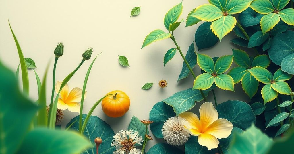 Ilustrasi tentang kanker kulit dengan latar alami, kombinasi warna cerah, dalam gaya seni digital yang minimalis.