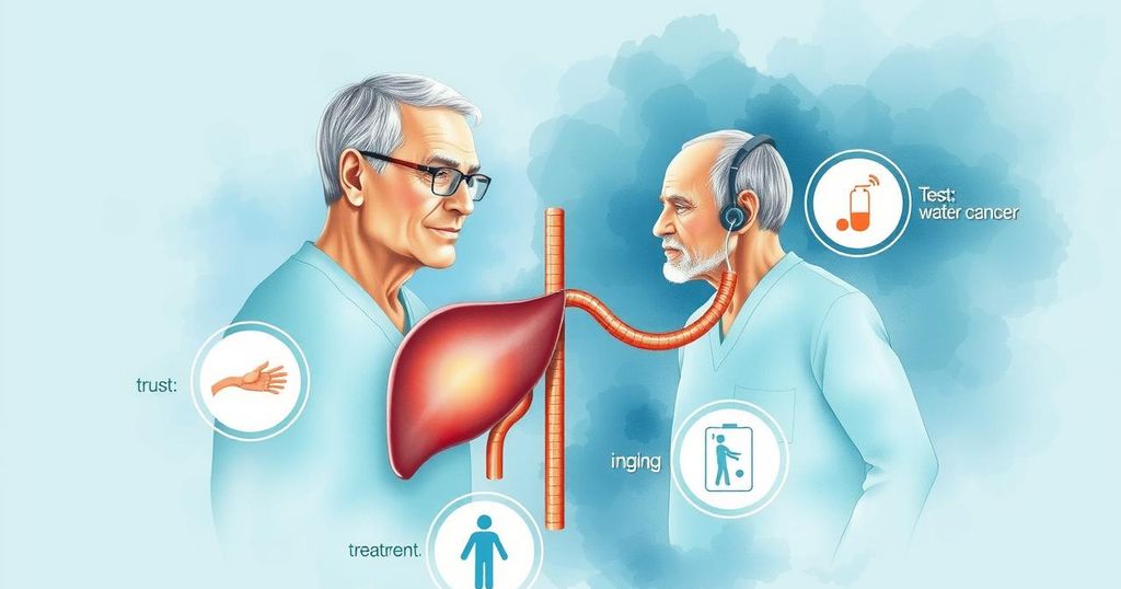 Ilustrasi proses deteksi dan pengobatan kanker prostat metastatik pada pria di atas tujuh puluh tahun.