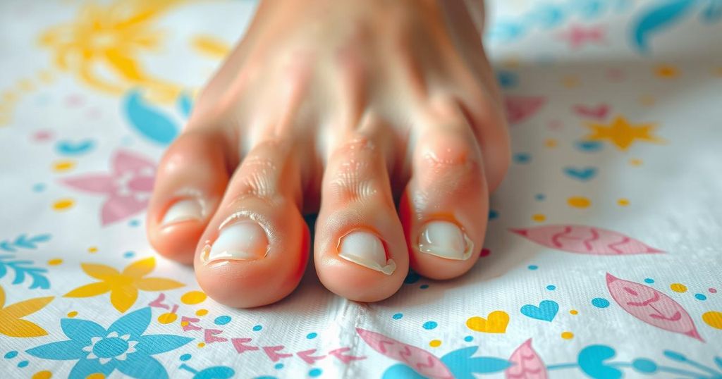 Tampilan kaki dengan kuku jari kaki bersih dan rapi, menampilkan tekstur yang sehat dan warna yang cerah.