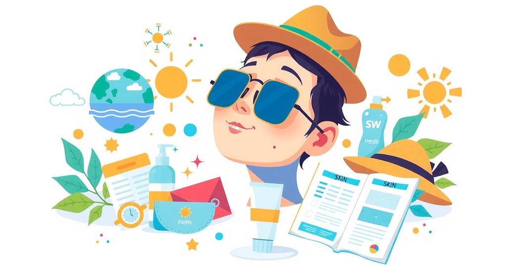 Ilustrasi kesadaran tentang kondisi kulit dengan fokus pada edukasi dan perlindungan dari sinar UV.