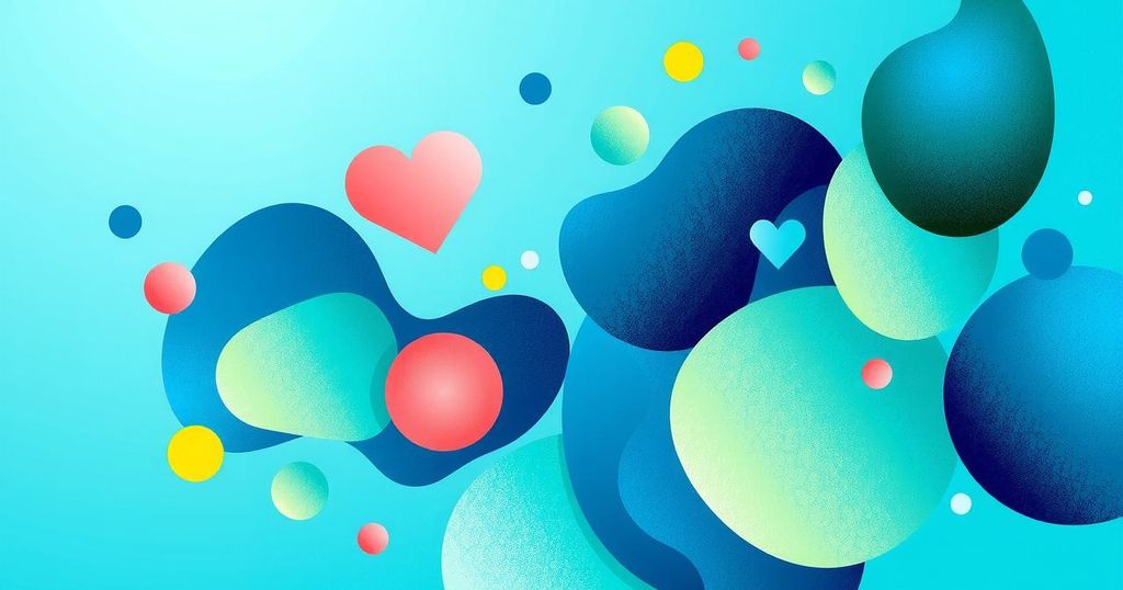 G colorful study background with abstract shapes representing weight loss and health while avoiding human figures.