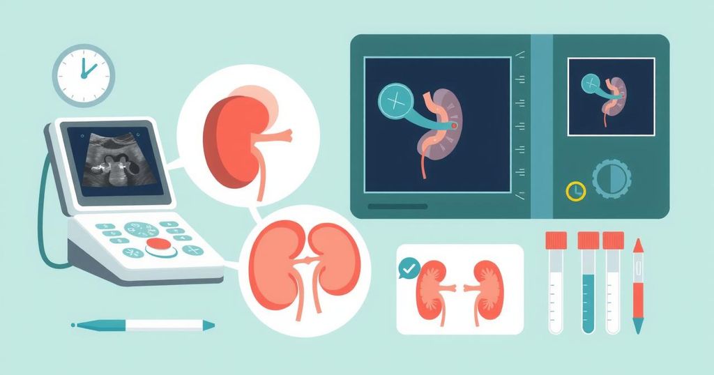 Gambaran skema kesehatan pencegahan dengan alat medis dan diagram organ ginjal.