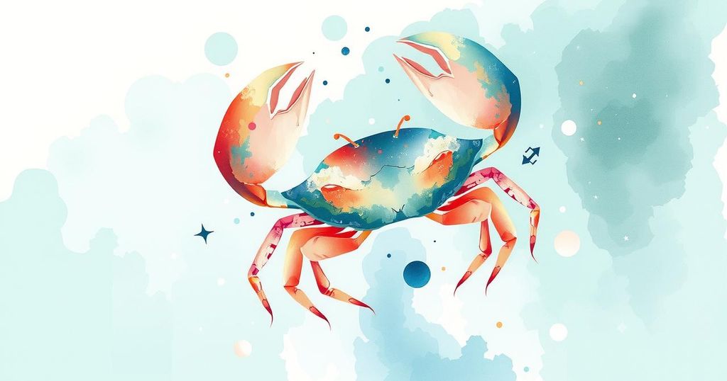 Ilustrasi pergerakan Merkurius dalam zodiak dengan tema emosional dan komunikasi, berwarna lembut dan damai.