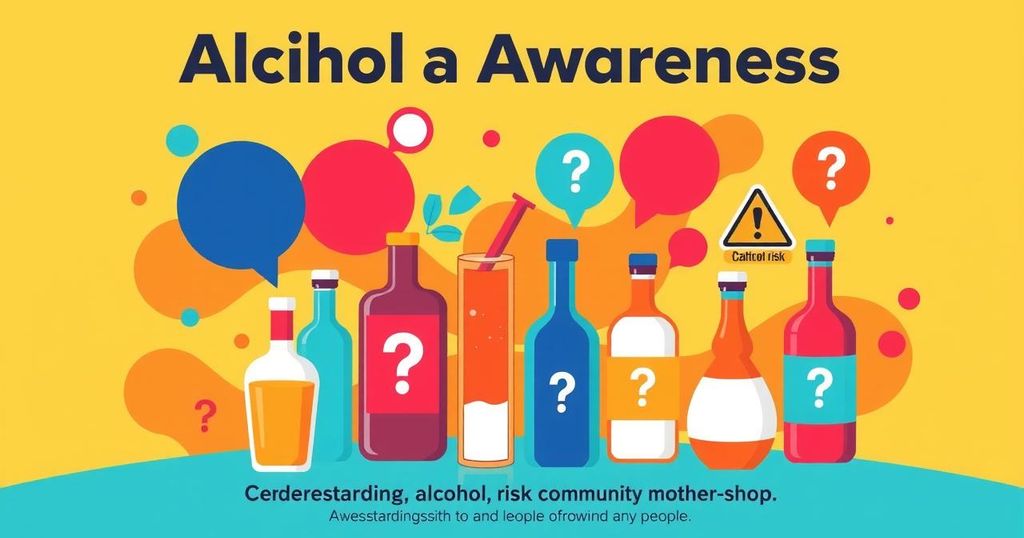 Ilustrasi kesadaran tentang alkohol dan kesehatan dengan grafis edukatif