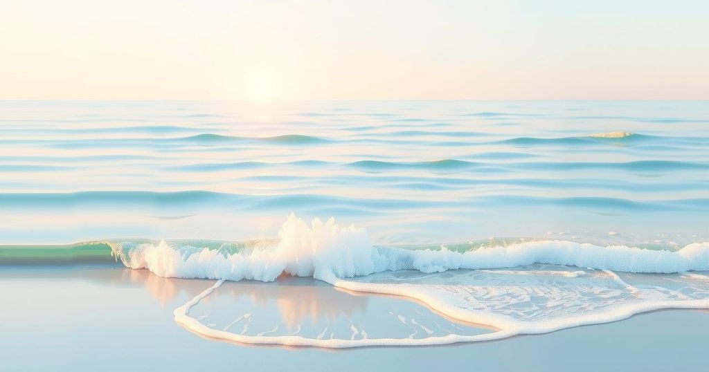 A serene scene illustrating emotional clarity with calming waves, soft colors, and nature's gentle touch.