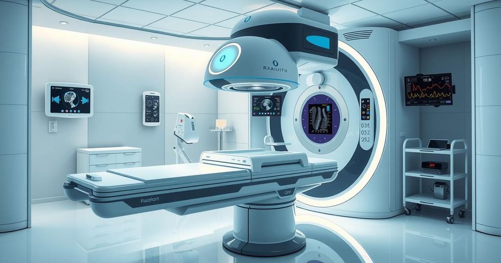 Sistem terapi radiasi canggih dengan teknologi AI di rumah sakit untuk perawatan kanker yang lebih efektif.