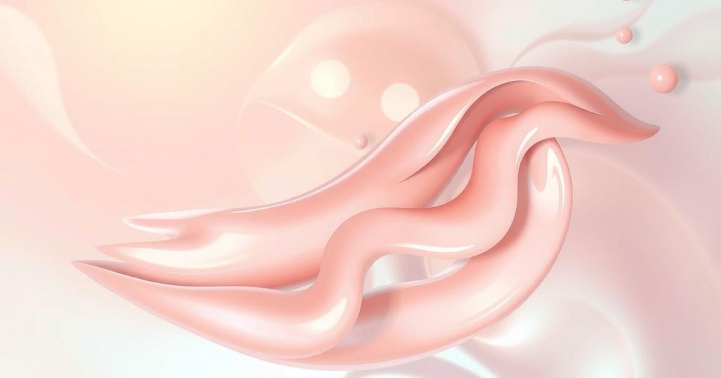 Krem estrogen mengenakan figur etis pada warna lembut dan hangat, melambangkan harapan bagi pasien kanker.