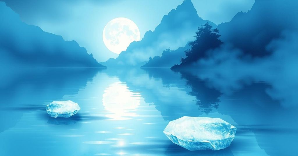 Lunar-themed artwork featuring a glowing moon over tranquil water, symbolizing prosperity and emotional balance for Cancer.