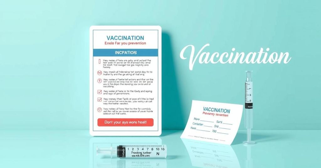 Vaccine initiative graphic showing educational materials and a syringe in soothing hues to promote health awareness.