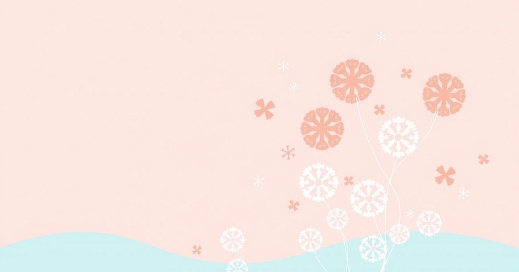 Kumpulan warna pastel dengan ikon simbol yang menandakan pentingnya screening kanker serviks untuk wanita tua.