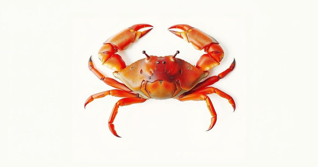 Simbol kepiting dengan latar belakang berwarna putih, menggambarkan zodiac Cancer dan suasana romance.
