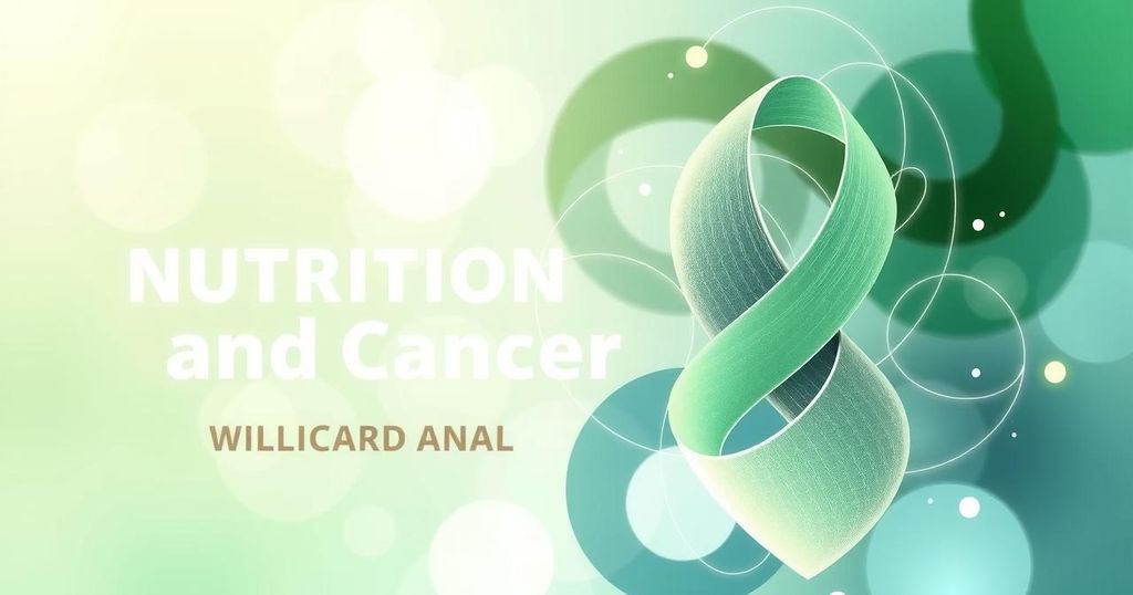Webinar tentang nutrisi, diet, dan kanker dengan latar belakang yang abstrak dan warna cerah.