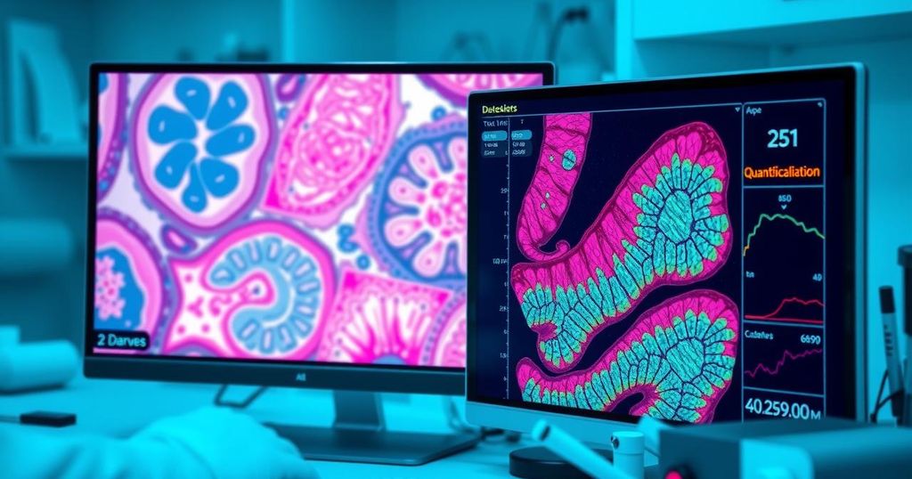 Gambaran sekilas analisis jaringan kanker dengan menggunakan alat AI di laboratorium.