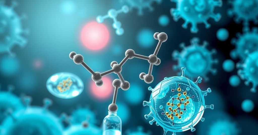 Gambaran ilmiah tentang molekul kecil yang menghancurkan sel kanker dengan ferorptosis.