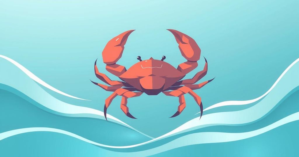 Illustration of a crab with a calming sea background, symbolizing the Cancer zodiac sign and positive opportunities.