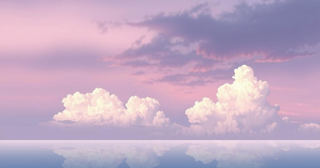 Horizon with clouds, shades of purple and white, symbolizing mixed outcomes and emotions in Cancer's horoscope.