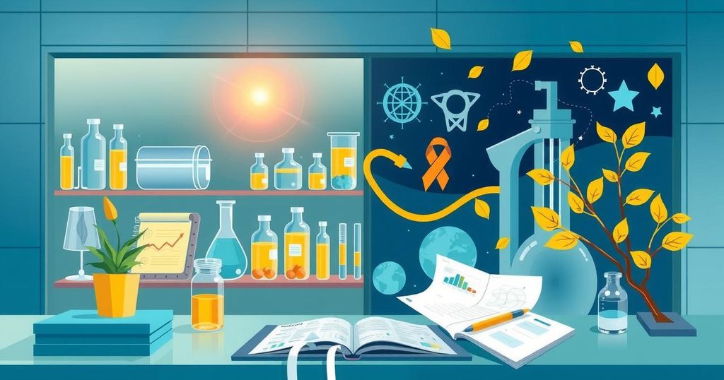 Gambaran ilustrasi tentang institusi riset kanker berkaca pada masa depan dan tantangan pendanaan