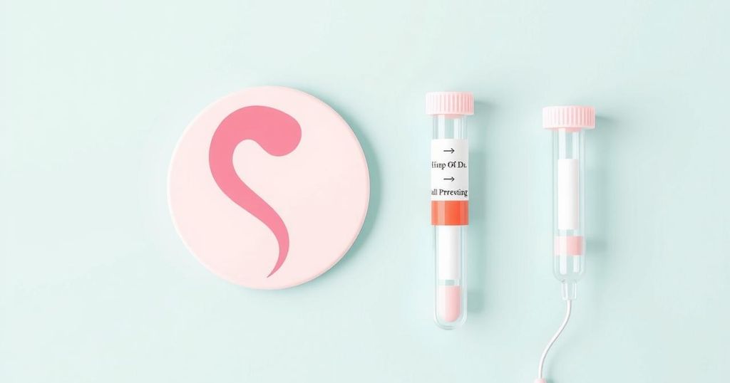 Cervical screening reminder for older women with abstract medical symbols and soothing pastel colors.