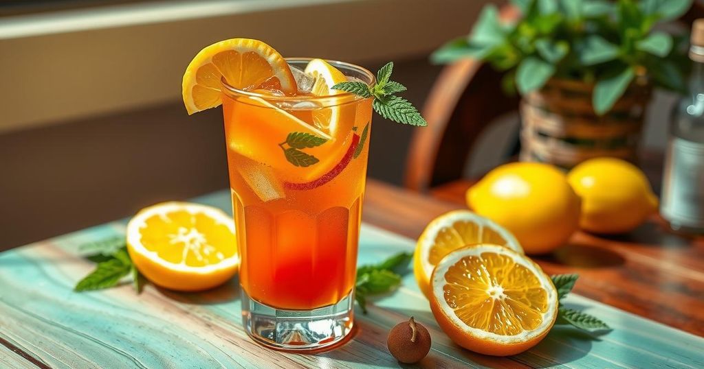 A colorful cocktail with fresh fruit garnishes and herbs, symbolizing moderation in drinking.