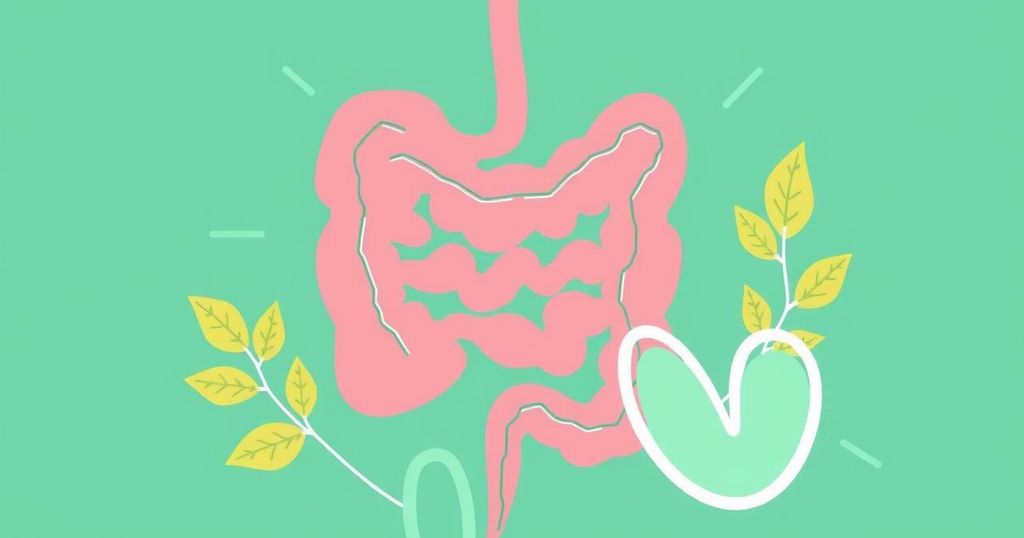 Ilustrasi simbolik kesehatan dengan representasi warna cerah dan gaya minimalis yang menunjukkan kesadaran akan kanker usus.
