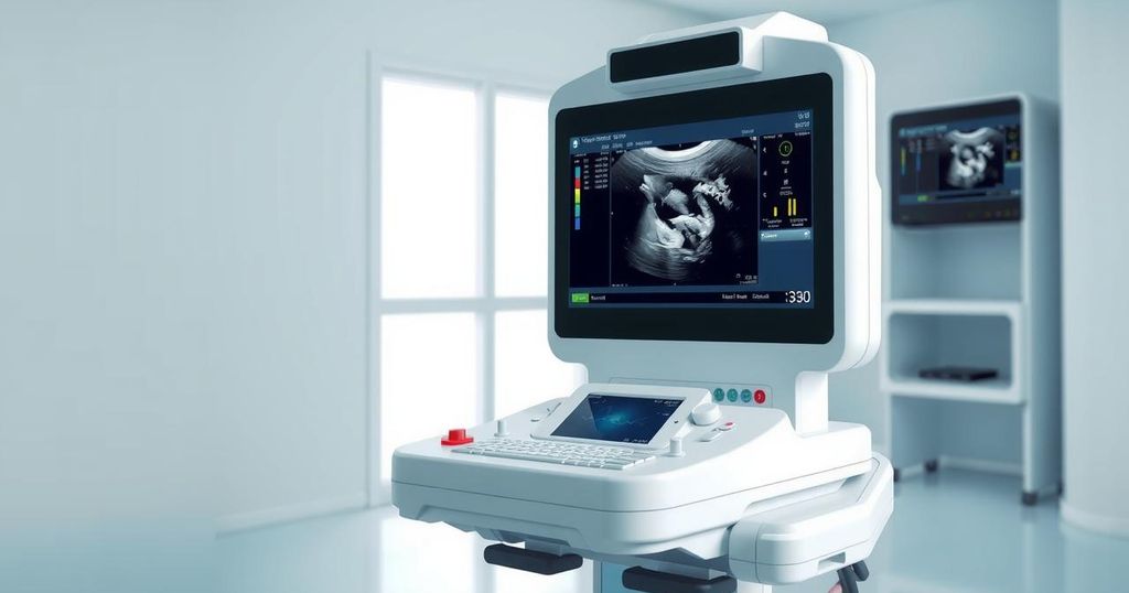 Ultrasound machine in a medical setting focusing on advanced technology for healthcare improvements.