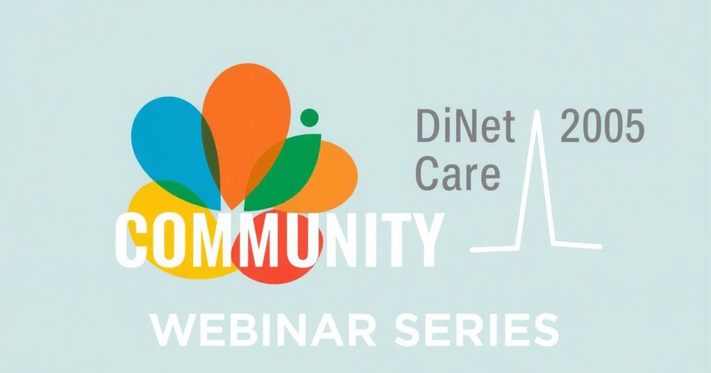 Webinar series logo featuring colorful elements symbolizing community care and collaboration in healthcare.