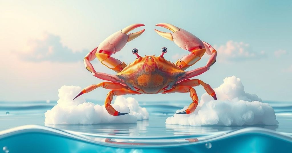 Ilustrasi horoskop zodiak Cancer dengan tema keuangan dan cinta di warna pastel.